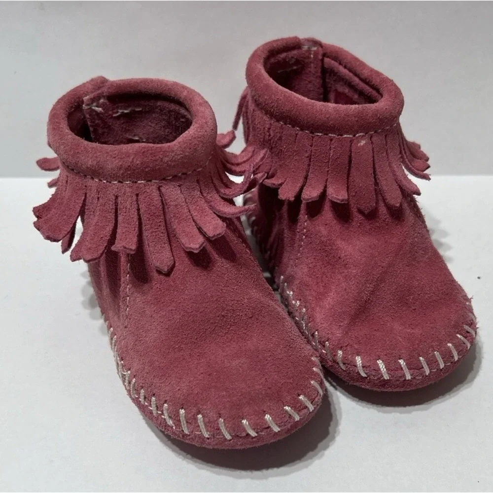 MINNETONKA Baby Toddler Size‎ 3 PINK FRINGED ANKLE BOOTS Girls Ankle Bootie